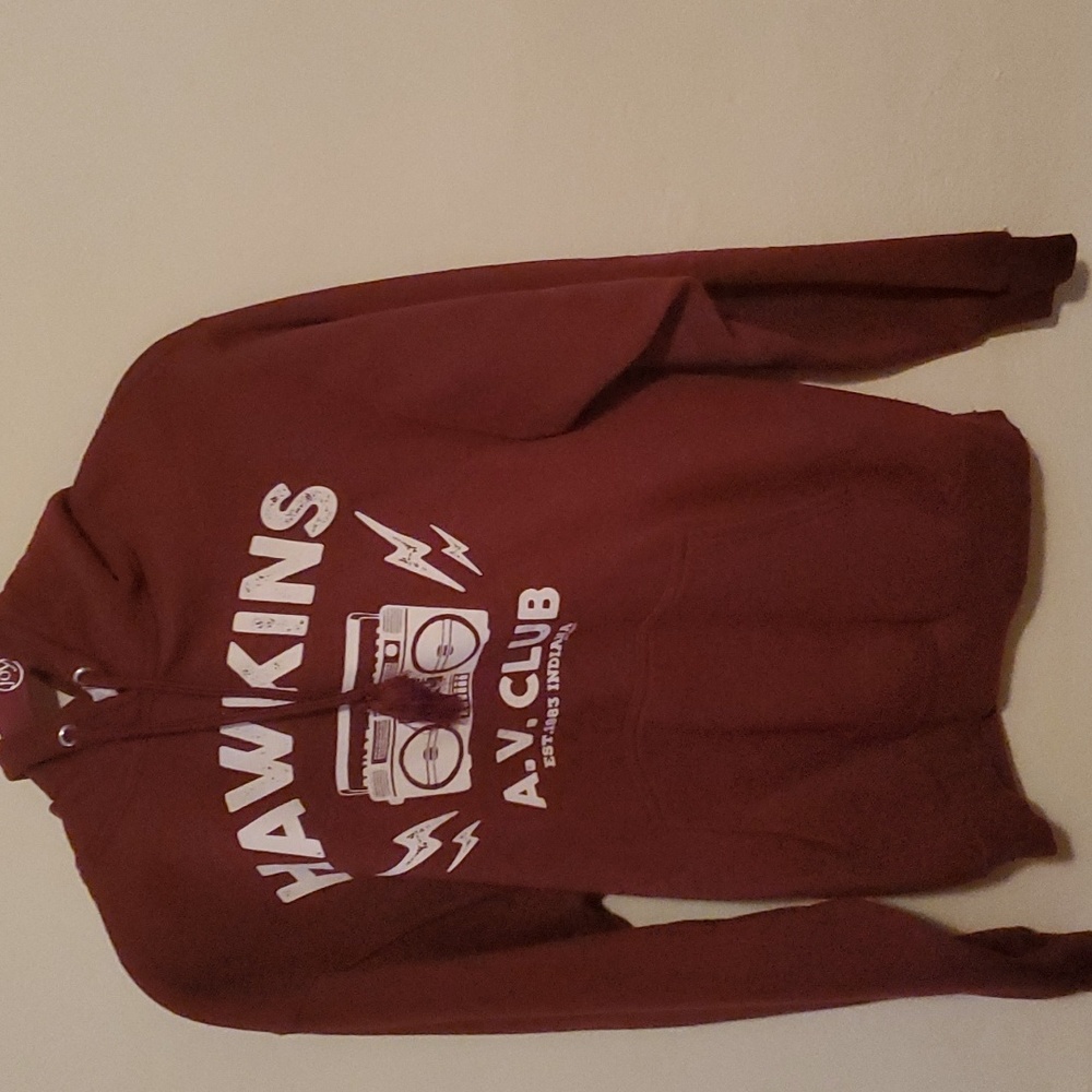 Stranger Things Hoodie burgundy mens size Small AV Club Hawkins, Indiana